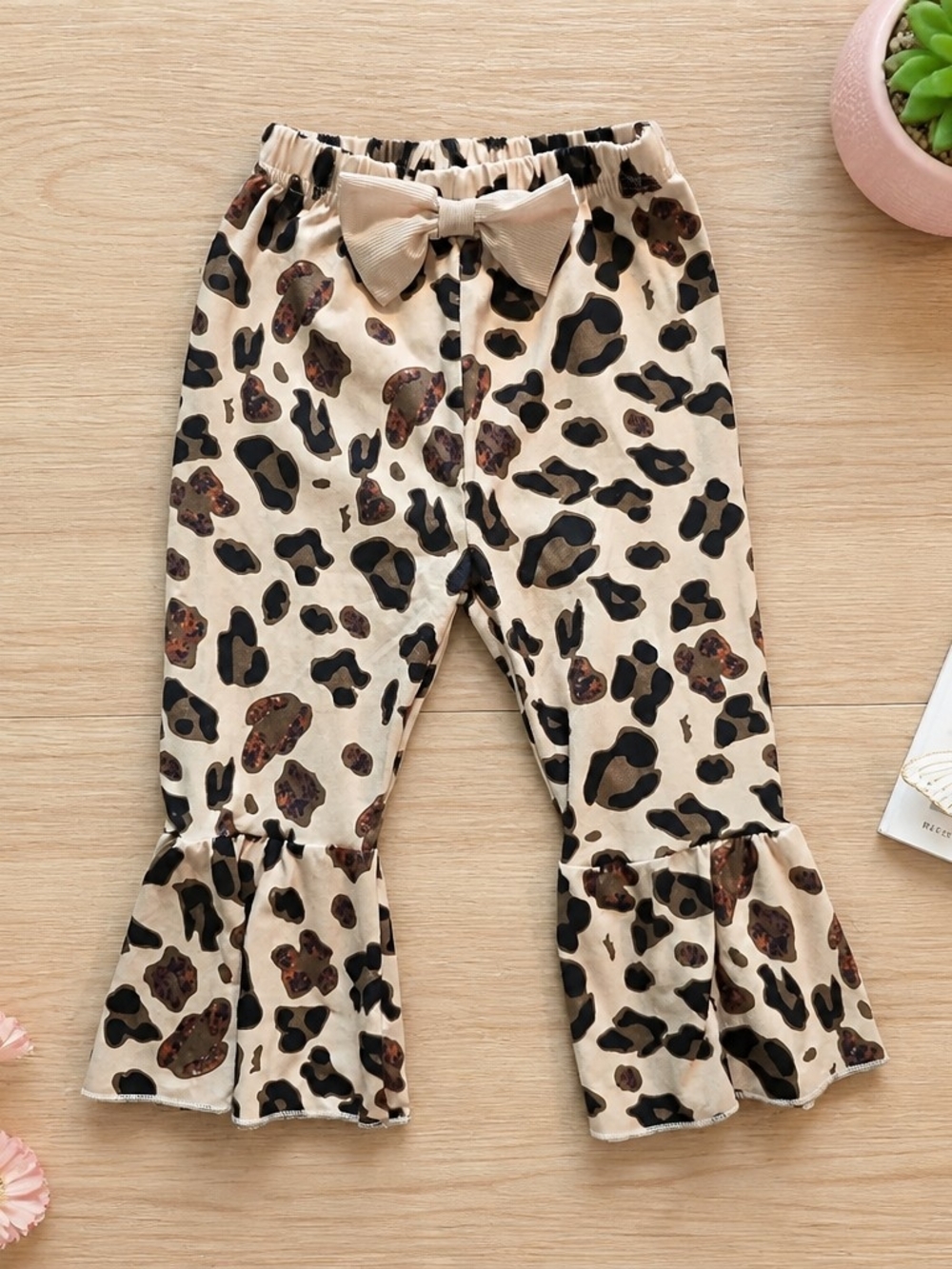 Girls Leopard Print Ruffle Bell Bottom Pants Bow 12-18M Toddler